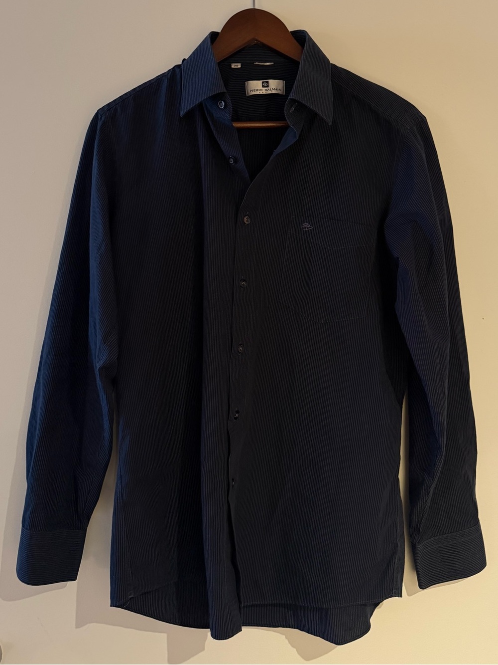 Balmain Vintage Men's Navy Long-Sleeve Dress Shirt